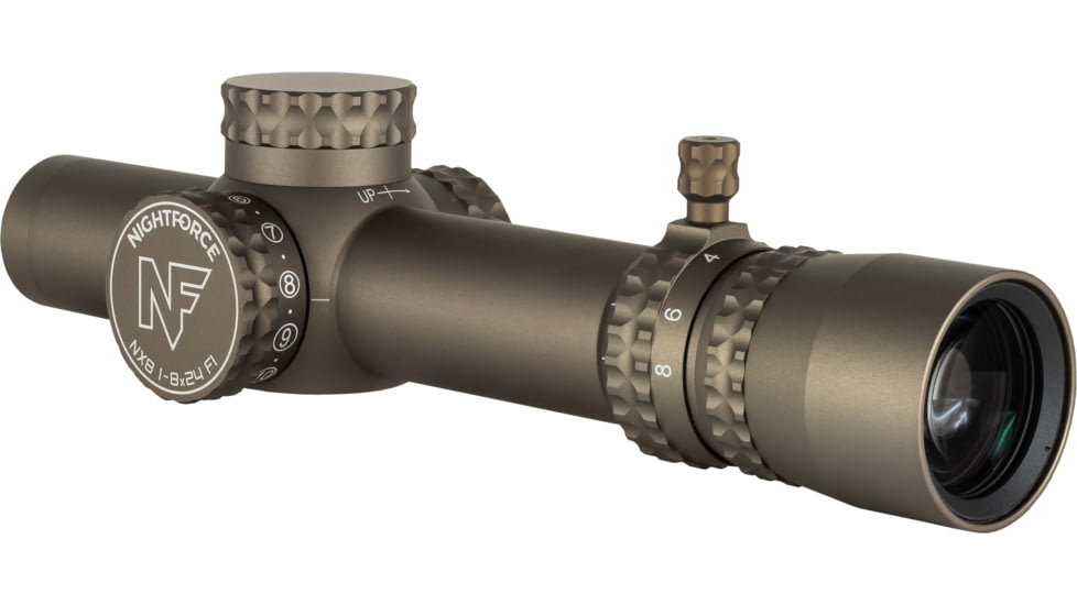 NightForce NX8 1-8x24mm Capped Rifle Scope, 30mm Tube, First Focal Plane, FC-MOA Reticle, Dark Earth, C691