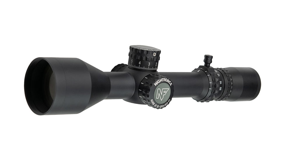 NightForce NX8 2.5-20x50mm F1 Rifle Scope, 30mm Tube, First Focal Plane, MOA-XT Reticle, Black, C651