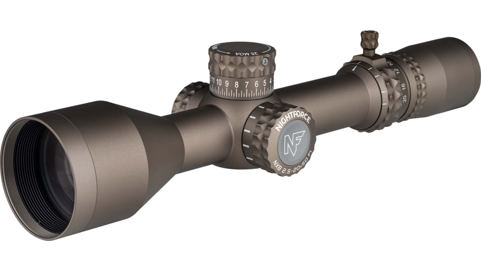 NightForce NX8 2.5-20x50mm F1 Rifle Scope, 30mm Tube, First Focal Plane, MOAR Reticle, Dark Earth, C685