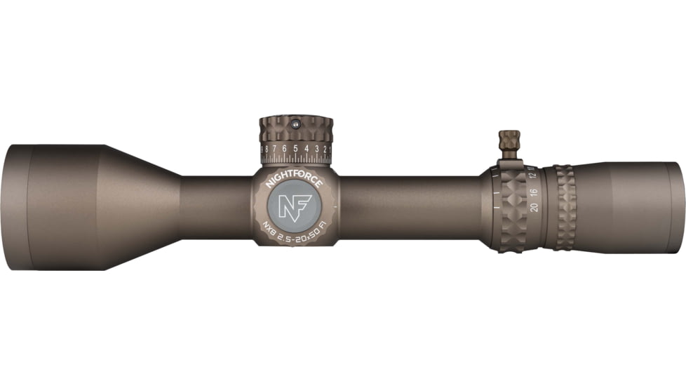 NightForce NX8 2.5-20x50mm F1 Rifle Scope, 30mm Tube, First Focal Plane, MOAR Reticle, Dark Earth, C685