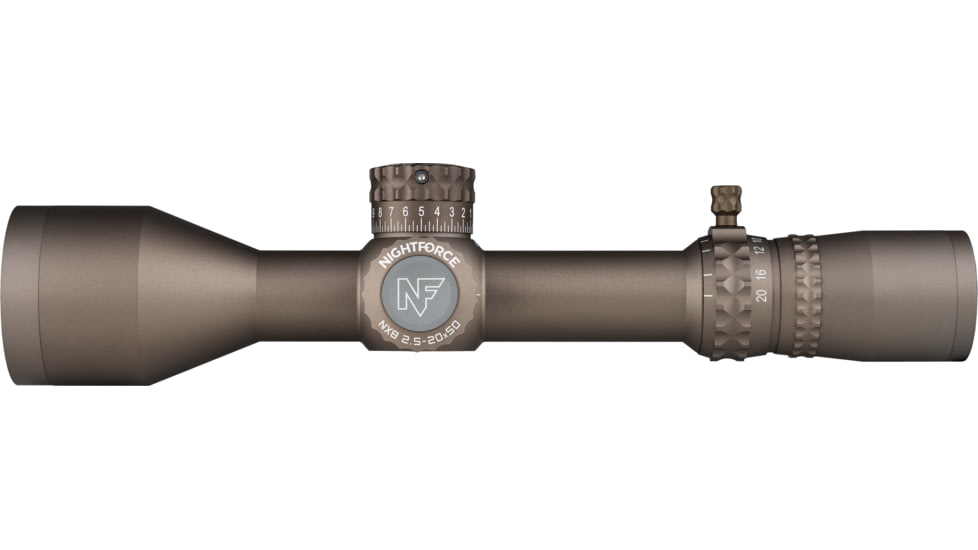NightForce NX8 2.5-20x50mm Rifle Scope, 30mm Tube, Second Focal Plane, MOAR-CF2 Reticle, Dark Earth, C686