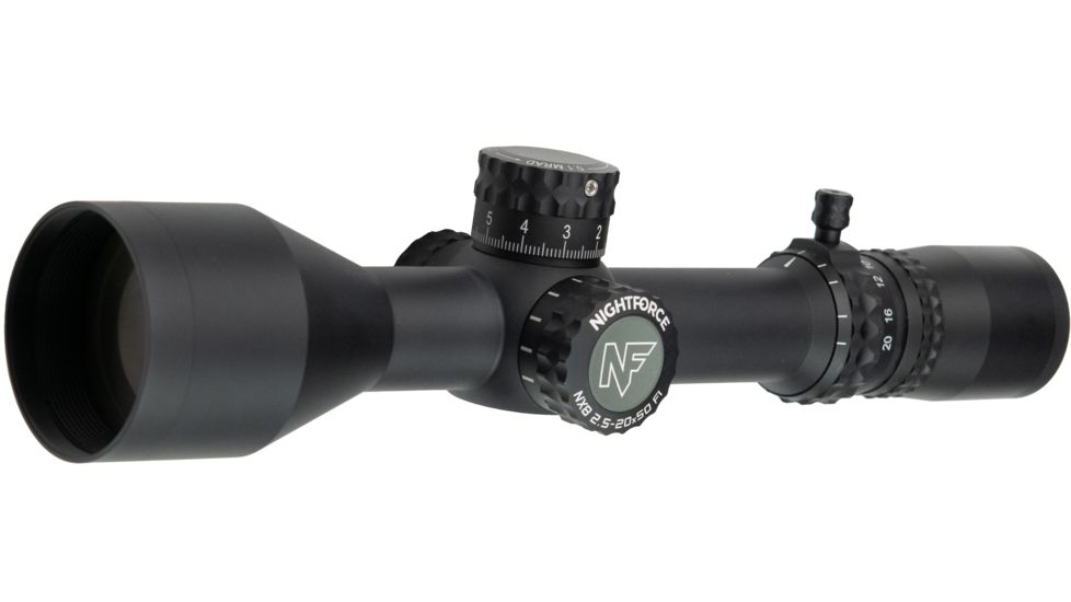 NightForce NX8 Rifle Scope, 2.5-20X50mm, 30mm Tube, First Focal Plane, F1, ZeroStop, .1 Mil-Radian , DigIllum, Mil-XT Reticle, C632