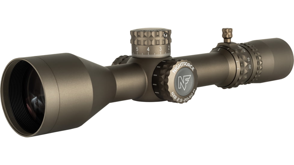 NightForce NX8 ZeroStop Rifle Scope, 2.5-20mm, 30mm Tube, F1/FFP, MIL-XT Reticle, Dark Earth, C665