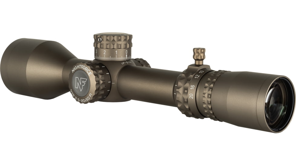 NightForce NX8 ZeroStop Rifle Scope, 2.5-20mm, 30mm Tube, F1/FFP, MIL-XT Reticle, Dark Earth, C665