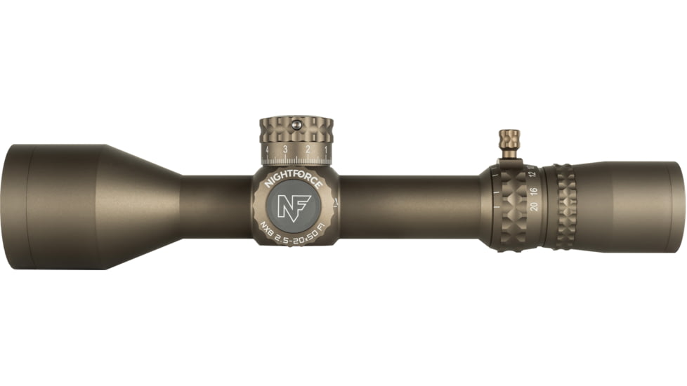 NightForce NX8 ZeroStop Rifle Scope, 2.5-20mm, 30mm Tube, F1/FFP, MIL-XT Reticle, Dark Earth, C665
