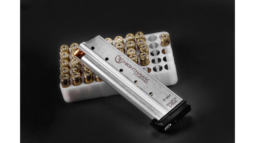 Nighthawk Custom 9mm, Gov, Stainless, 10 Round, With Aluminum Base Pad, MG0055