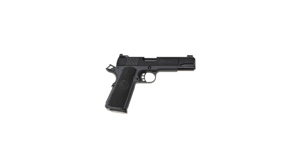 Nighthawk Custom Falcon Pistol, .45 ACP, 5in barrel, black finish steel frame, custom checkered G10 grips grip, recoil operated semi-automatic, tritium front, Heinie rear, 8 round magazine, NCF-FC-45-5-1-FRRMPG