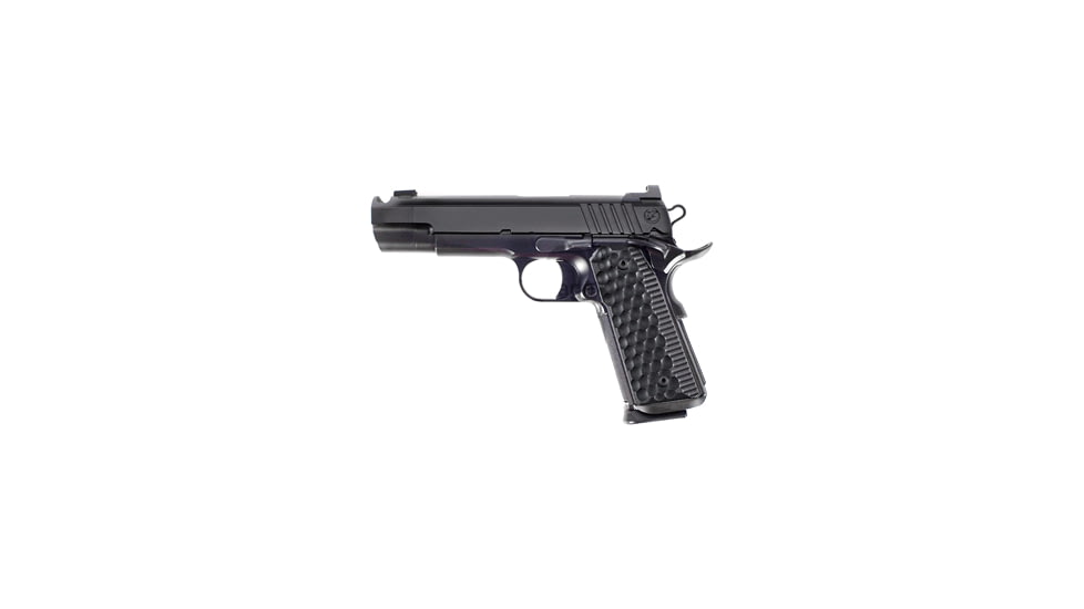 Nighthawk Custom Fire-Hawk Pistol, 9mm Luger, 5in barrel, black matte stainless steel frame, custom G10 grip, recoil operated semi-automatic, gold bead front, Heinie rear, 9 round magazine, NCF-FH-9MM-5-1-FRRMPG