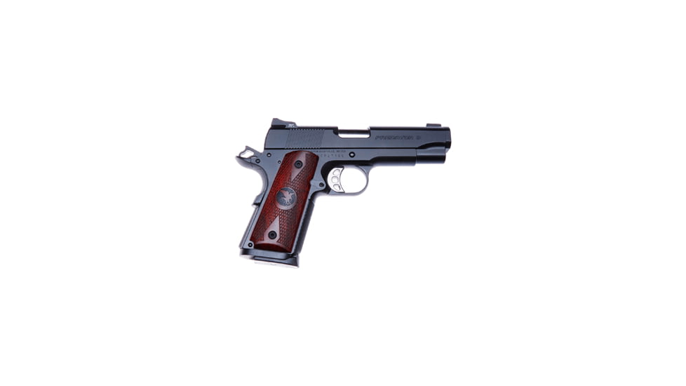 Nighthawk Custom Predator-III Pistol, .45 ACP, 4.25in barrel, black finish steel frame, checkered cocobolo grip, recoil operated semi-automatic, Heinie Tritium Slant Pro, 7 round magazine, NCFP III-45-4.25-1-FRRMPG