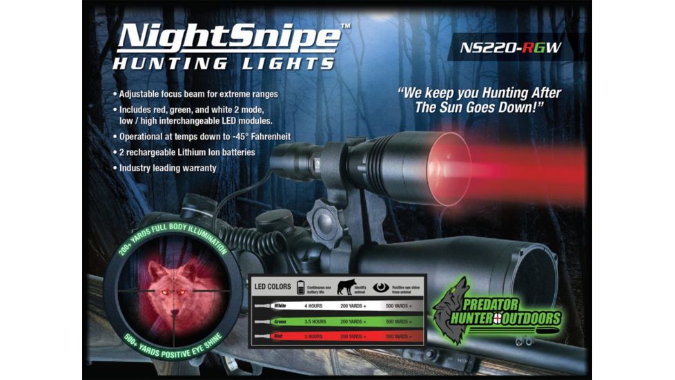 NightSnipe NS220-RGW Adjustable Beam Hunting Light Kit , White, Red, Green Beam, NS220-RGW-2208