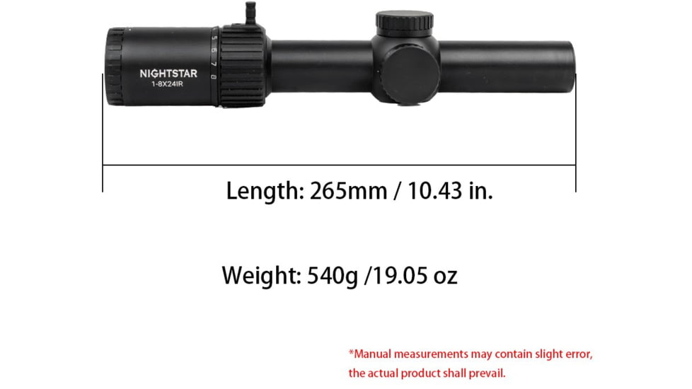 NightStar 1-8x24mm LPVO 30mm Tube Riflescope, Second Focal Plane, Illuminated Reticle, Black, NS11150R