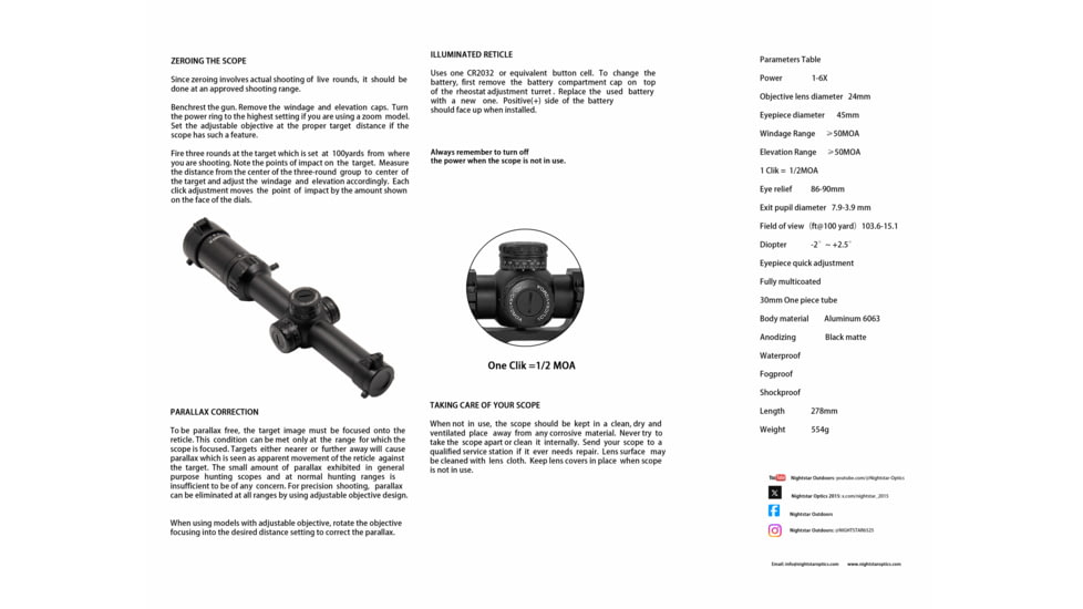 NightStar 1-6x24mm LPVO 30mm Tube Riflescope, Second Focal Plane