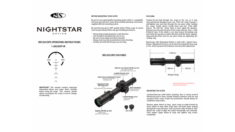 NightStar 1-6x24mm LPVO 30mm Tube Riflescope, Second Focal Plane