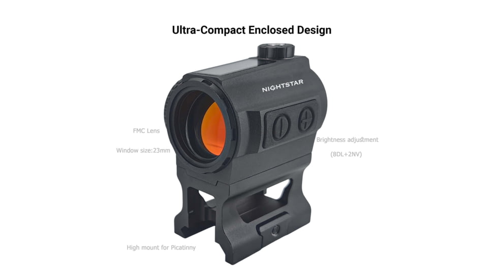NightStar PT23MS Ultra Short Solar Reflex Red Dot Sight, 1x23mm, 3 MOA, Black, PT23MS