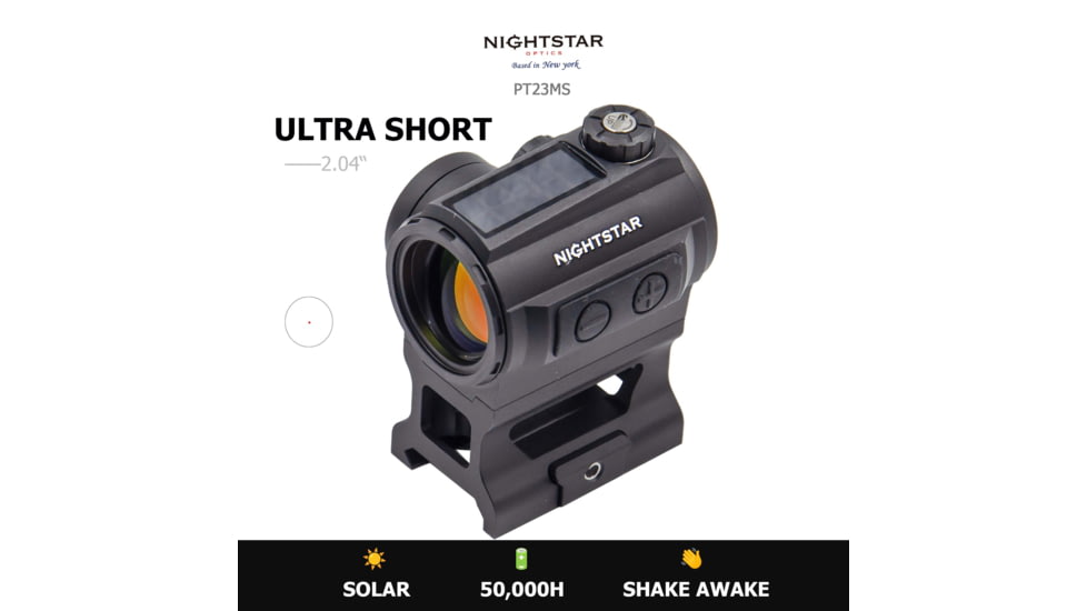 NightStar PT23MS Ultra Short Solar Reflex Red Dot Sight, 1x23mm, 3 MOA, Black, PT23MS