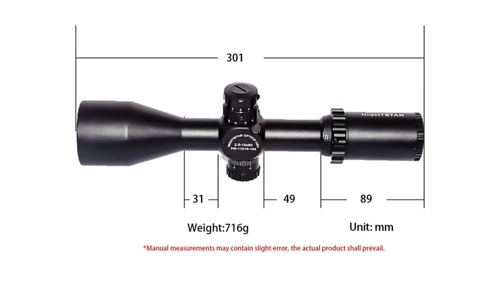 NightStar SFIRF 2.5-15x50mm Rifle Scope, 30mm Tube, First Focal Plane, Black, Illuminated Mil-Dot Reticle, MOA, NS112015