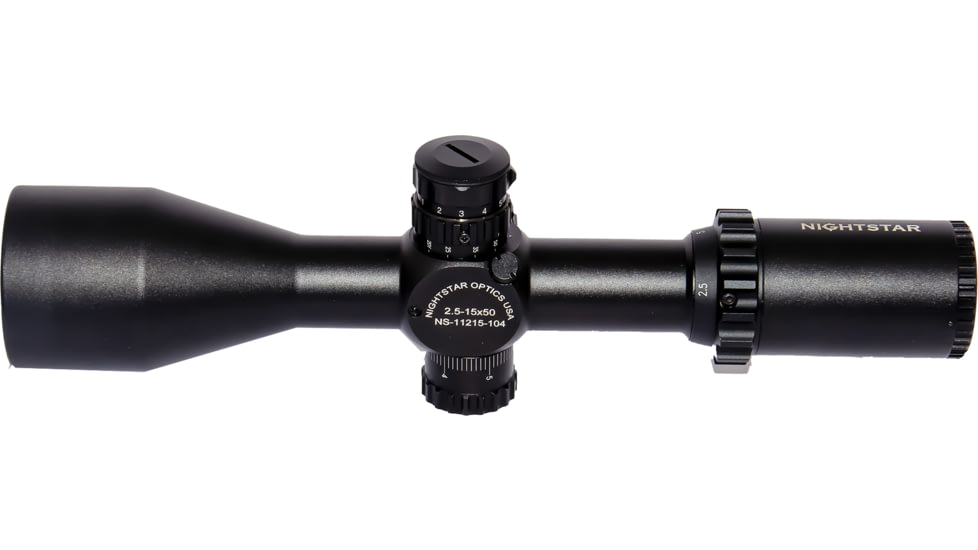 NightStar SFIRF 2.5-15x50mm Rifle Scope, 30mm Tube, First Focal Plane, Black, Illuminated Mil-Dot Reticle, MOA, NS112015