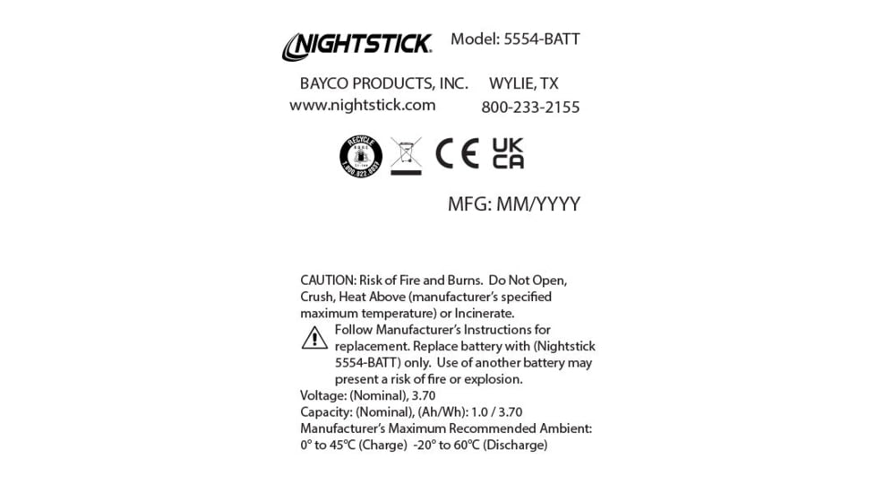 Nightstick 3.7v 100ma Lithium Polymer Rechargeable Battery - 5554-BATT