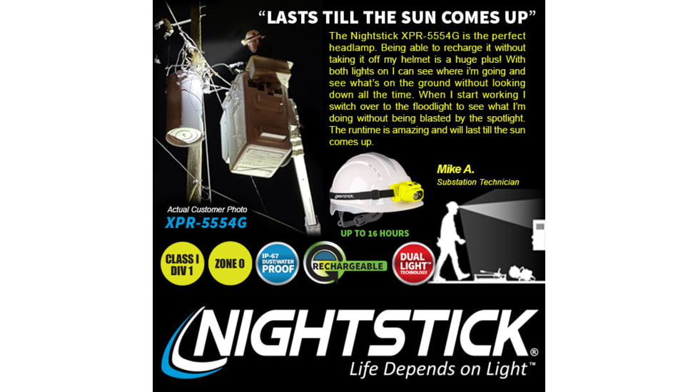 Nightstick Atex Intrinsically Safe Rechargeable Dual-light Headlamp - XPR-5554G