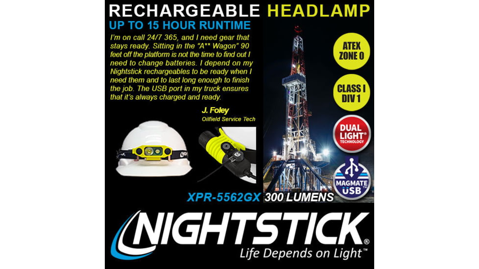 Nightstick Dicata Atex Intrinsically Safe Rechargeable Dual-light Headlamp - XPR-5562GX