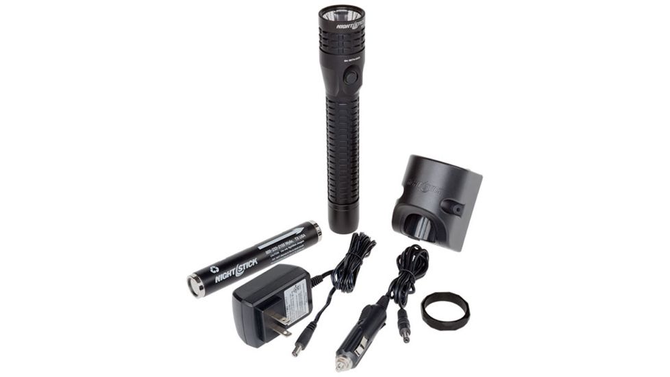 Nightstick Duty Size Multi Function Metal LED Flashlight,Rechargeable,AC/DC Adapter,650 Lumens,Black NSR-9614XL