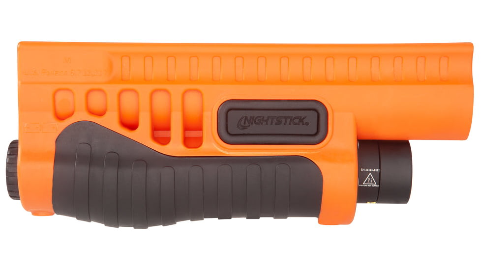 Nightstick Shotgun Forend Light For Mossberg 500/590/Shockwave w/ Green Laser, Less-Lethal Orange, SFL-12GL