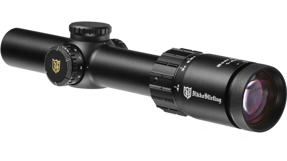 Nikko Stirling Boar Eater 1-4x24mm Rifle Scope, 30mm Tube, Glass Reticle, 4 Extreme Dot, Black, nsbe1424