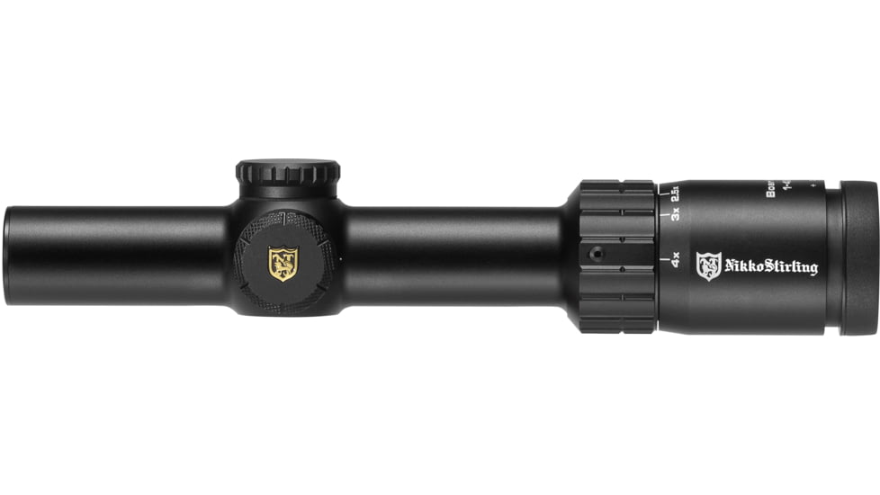 Nikko Stirling Boar Eater 1-4x24mm Rifle Scope, 30mm Tube, Glass Reticle, 4 Extreme Dot, Black, nsbe1424