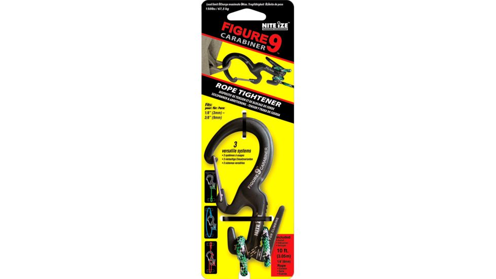 Nite Ize Figure 9 Carabiner Rope Tightener, Large w/ Rope - Black C9L-03-01