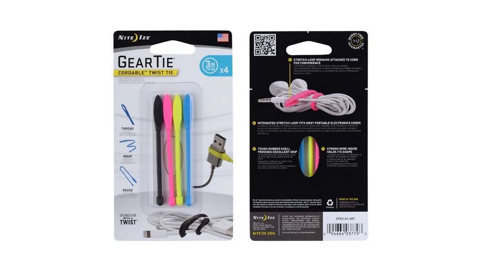 Nite Ize Cordable Gear Tie 3in 4pk Assorted GTK3-A1-4R7