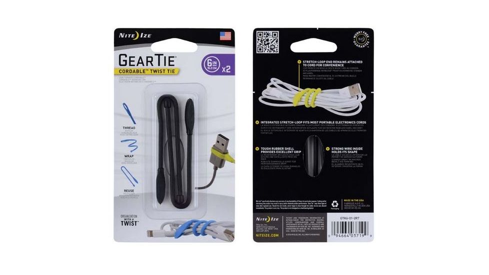 Nite Ize Gear Tie 6in 2pk Black, 6 GTK6-01-2R7
