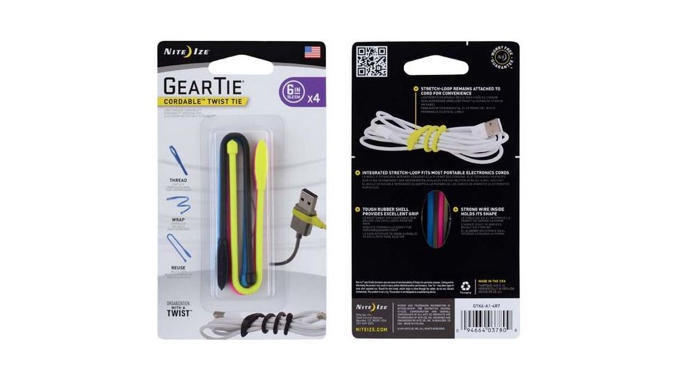 Nite Ize Cordable Gear Tie 6in 4pk Assorted GTK6-A1-4R7