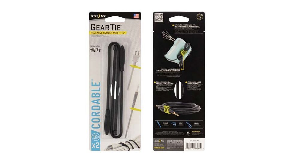 Nite Ize Gear Tie Cordable Twist Tie, Black, 12 in, GTK12-01-2R7