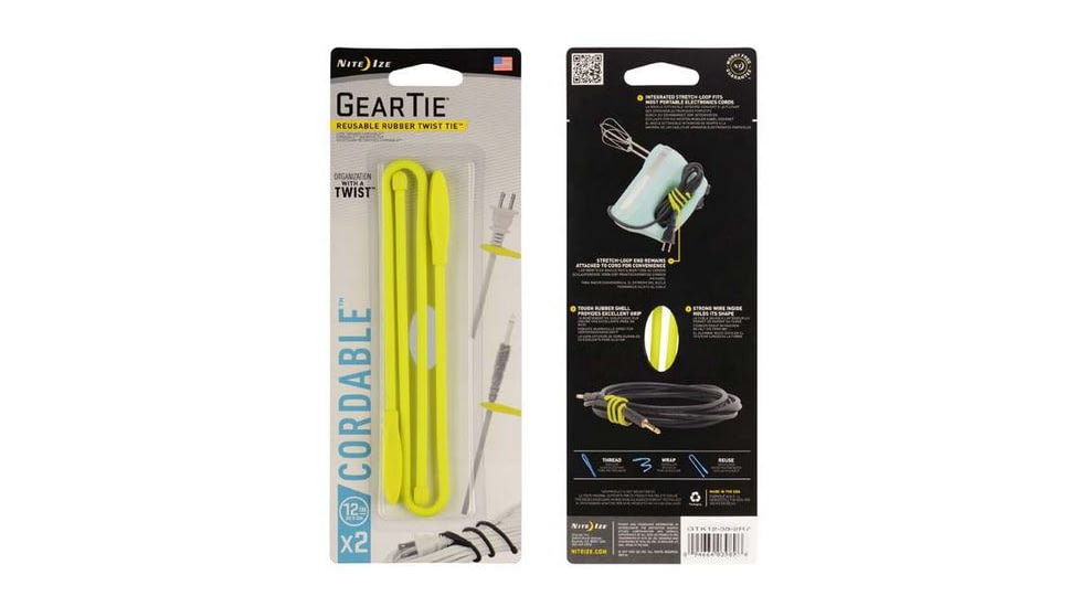Nite Ize Gear Tie Cordable Twist Tie, Neon Yellow, 12 in, GTK12-33-2R7