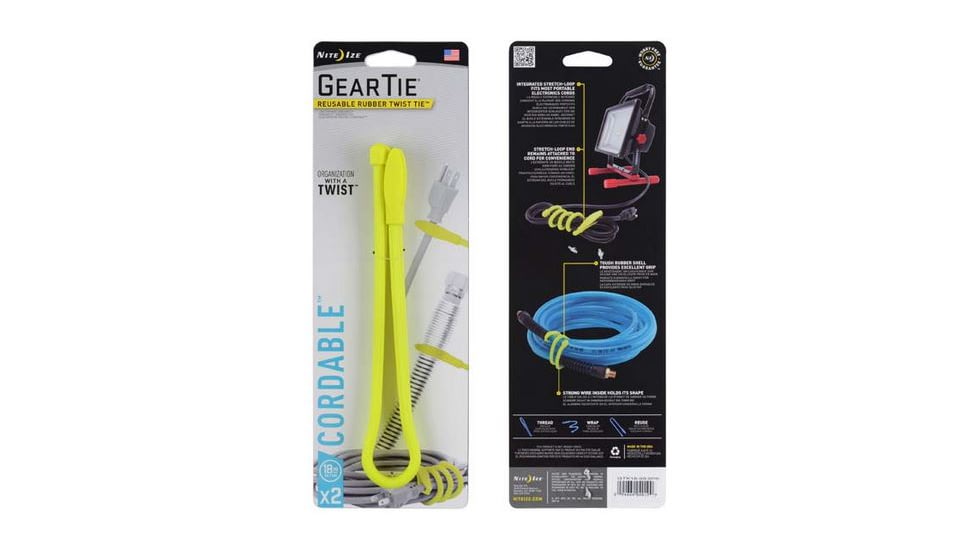 Nite Ize Gear Tie Cordable Twist Tie, Neon Yellow, 18 in, GTK18-33-2R6