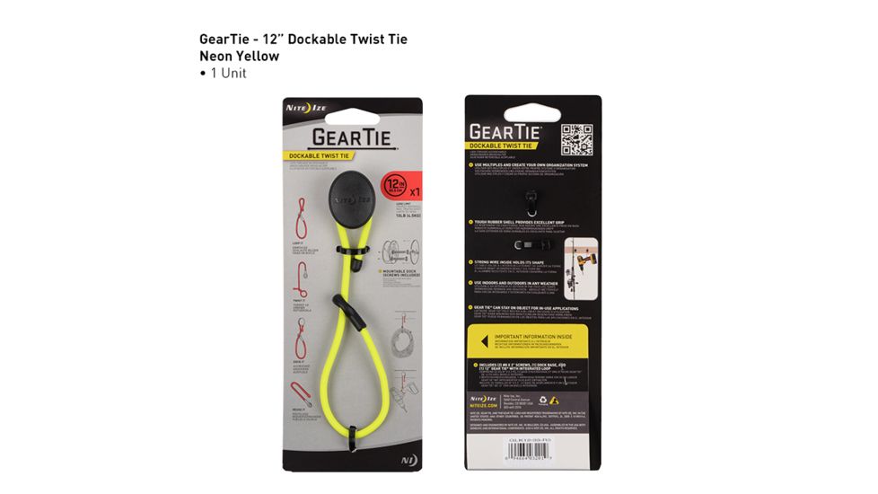 Nite Ize Gear Tie Dockable Twist Tie 12in,Neon Yellow GLK12-33-R3