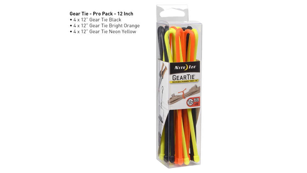 Nite Ize Gear Tie ProPack Rubber Twist Tie,12in,Pack of 12,Assorted GTPP12-A1-R8