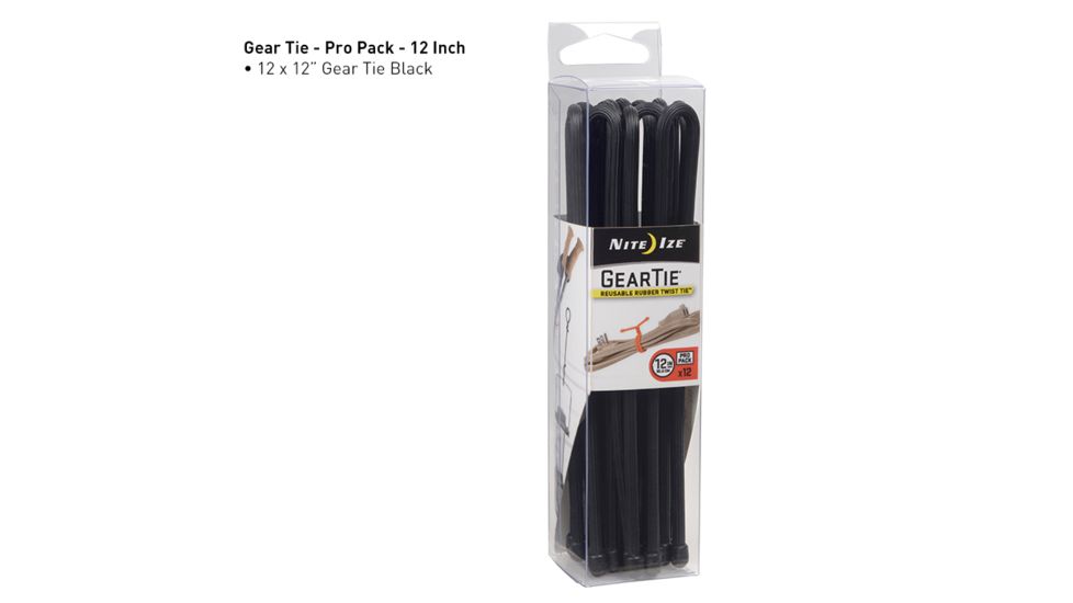 Nite Ize Gear Tie ProPack Rubber Twist Tie,12in,Pack of 12,Black GTPP12-01-R8
