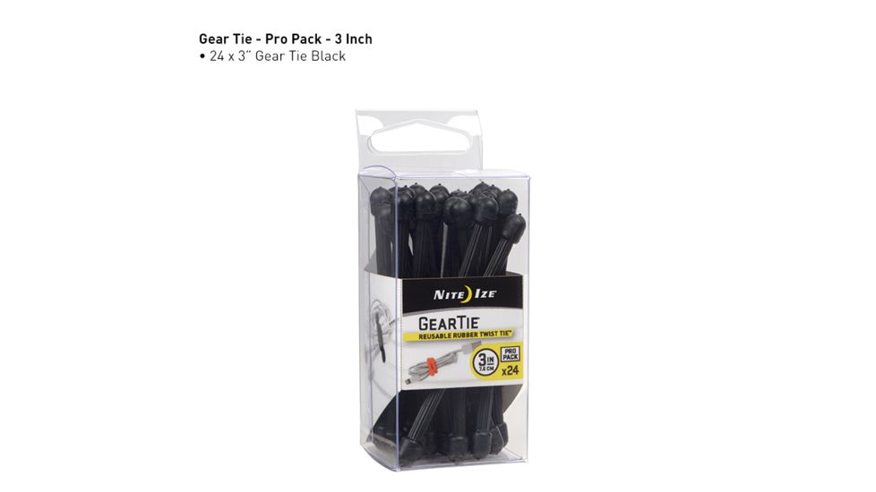 Nite Ize Gear Tie ProPack Rubber Twist Tie,3in,Pack of 24,Black GTPP3-01-R8