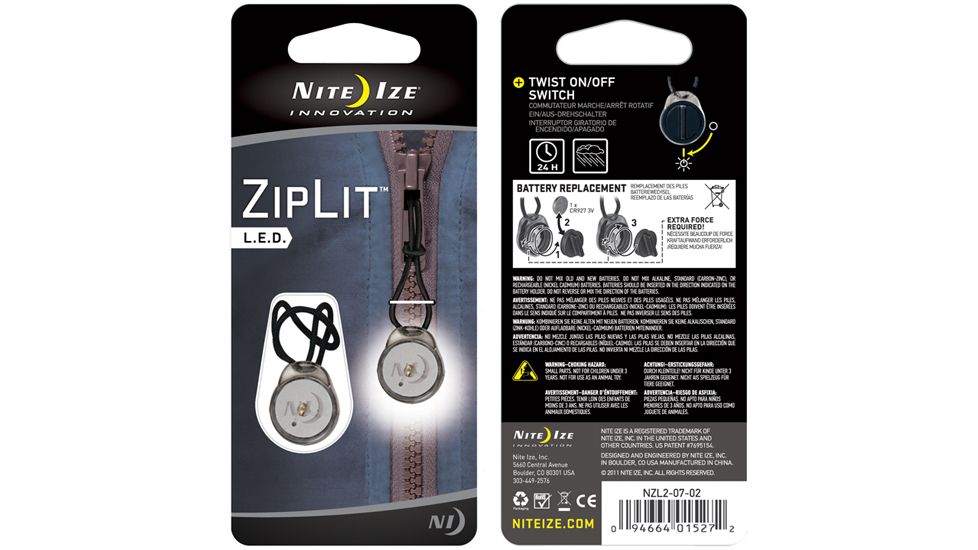 Nite Ize LED Ziplit Zipper Pull Water Resistant Light, 2-Pack - White NZL2-07-02
