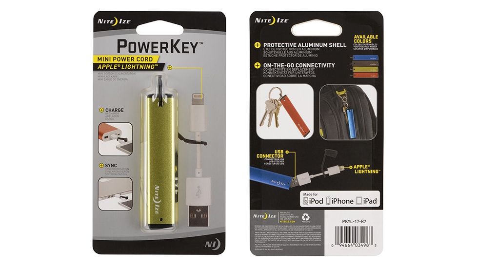 Nite Ize PowerKey Mini Power Cord,Apple Lightning,Lime Green PKYL-17-R7
