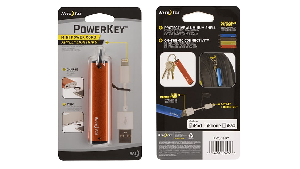 Nite Ize PowerKey Mini Power Cord,Apple Lightning,Orange PKYL-19-R7