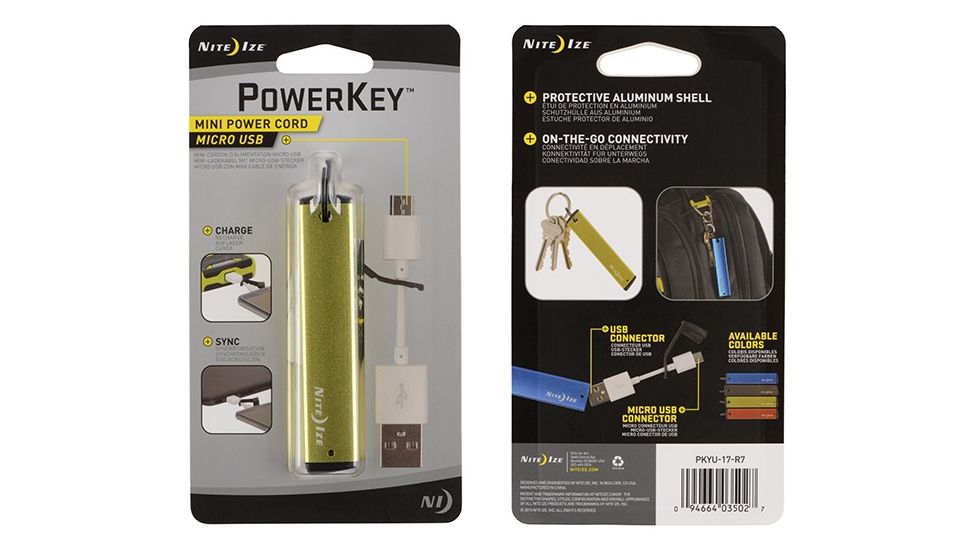 Nite Ize PowerKey Mini Power Cord,Micro USB,Lime Green PKYU-17-R7