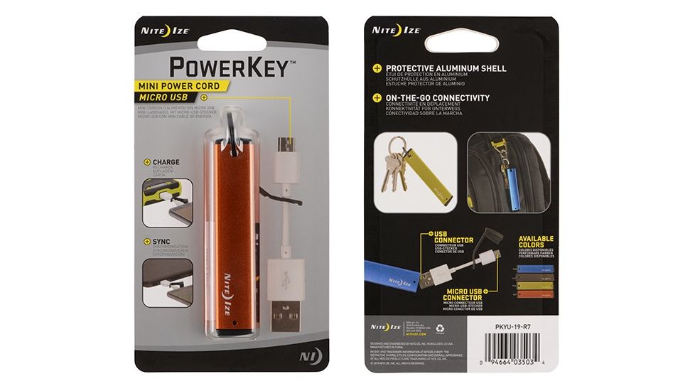 Nite Ize PowerKey Mini Power Cord,Micro USB,Orange PKYU-19-R7