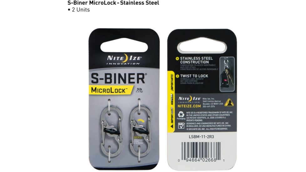 Nite Ize S-Biner MicroLock - Stainless Steel, 2-pack LSBM-11-2R3