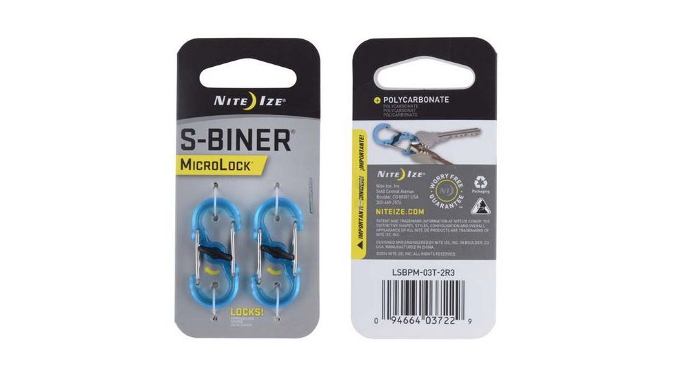 Nite Ize S-Biner Plastic MicroLock 2pk Translucent Blue LSBPM-03T-2R3