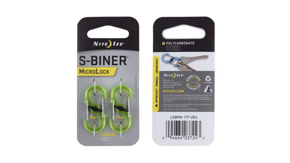 Nite Ize S-Biner Plastic MicroLock 2pk Translucent Lime LSBPM-17T-2R3