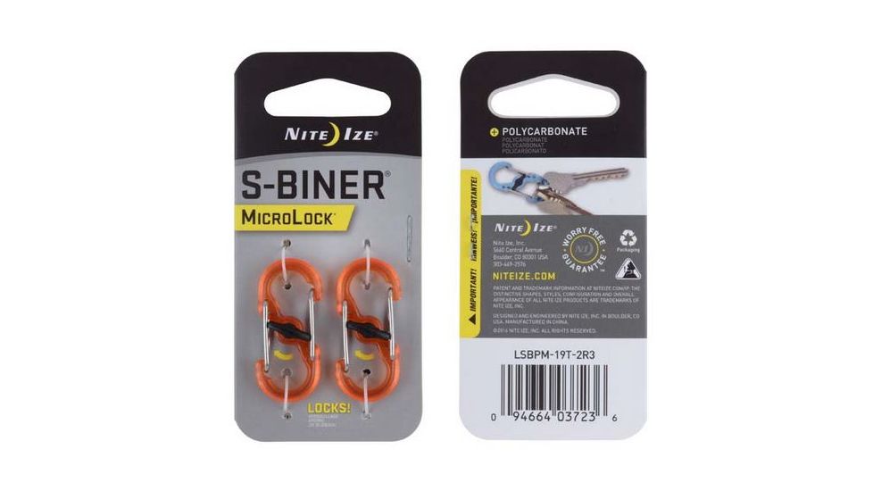 Nite Ize S-Biner Plastic MicroLock 2pk Translucent Orange LSBPM-19T-2R3