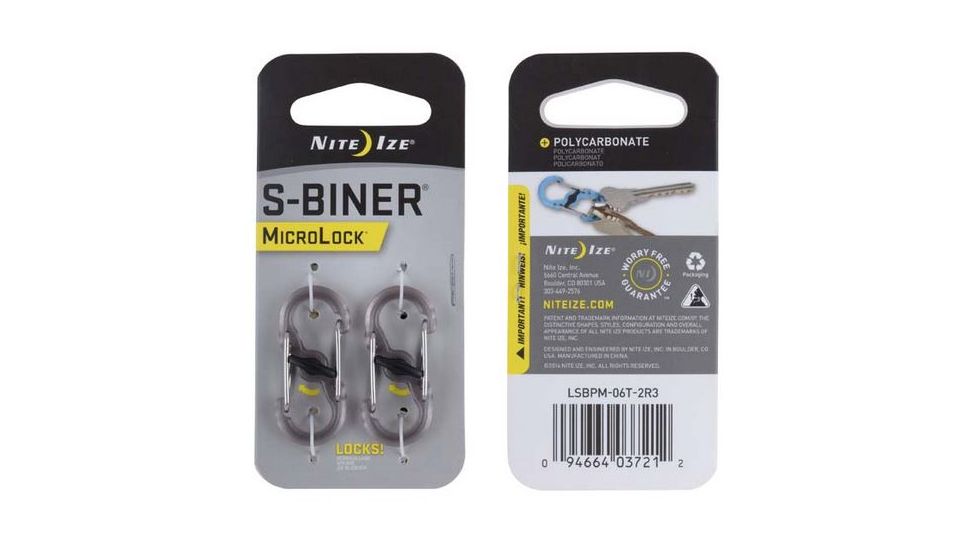 Nite Ize S-Biner Plastic MicroLock 2pk Translucent Smoke LSBPM-06T-2R3