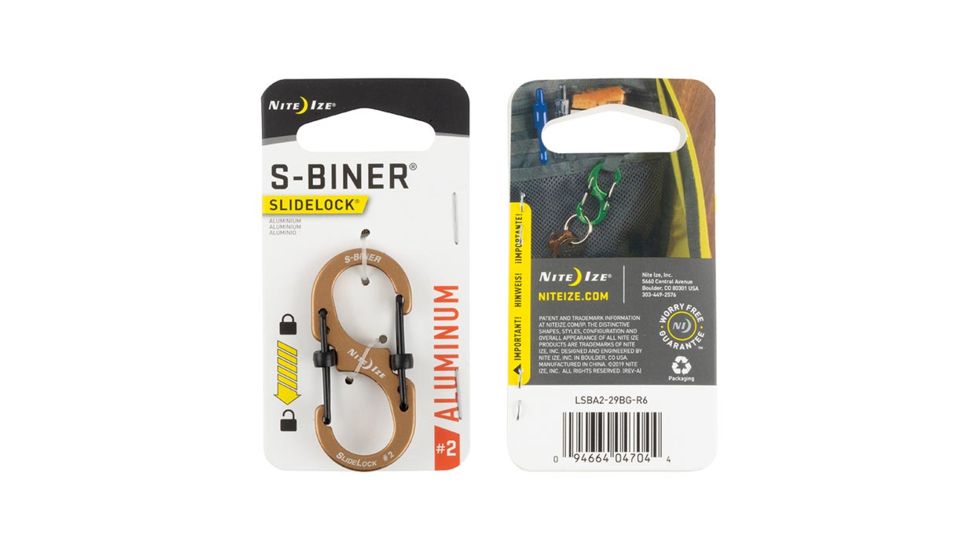 Nite Ize S-Biner SlideLock Aluminum, #2, Coyote LSBA2-29BG-R6